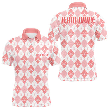Maxcorners Mens Golf Polo Shirt Custom White And Orange Argyle Plaid Pattern Golf Team Attire Golf Gifts LM0409