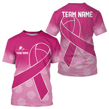 Maxcorners Pink Ribbon Pickleball T-Shirt For Men Custom Breast Cancer Pickleball Personalized Gifts For Player LM0106