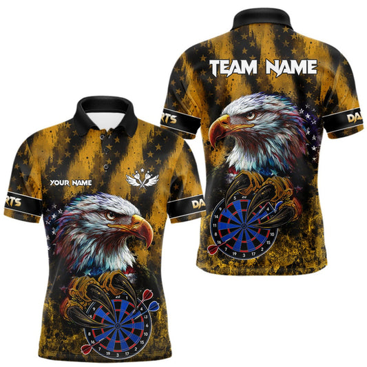 Maxcorners American Flag Eagle Men Darts Polo & 1/4-Zip Shirt Custom Patriotic Outfit Dart Team Jersey | Yellow LM0409