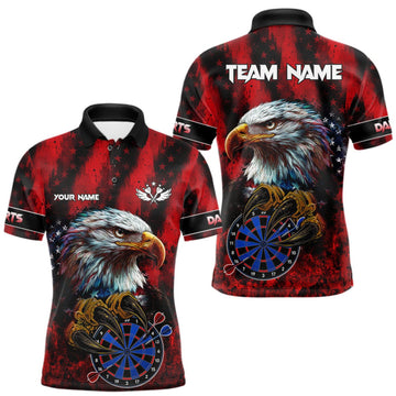Maxcorners American Flag Eagle Men Darts Polo & 1/4-Zip Shirt Custom Patriotic Outfit Dart Team Jersey | Red LM0409