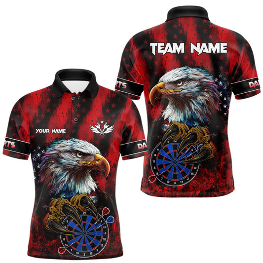 Maxcorners American Flag Eagle Men Darts Polo & 1/4-Zip Shirt Custom Patriotic Outfit Dart Team Jersey | Red LM0409