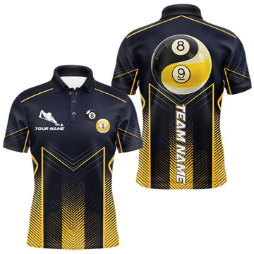 Maxcorners Yellow Strike 8 Ball & 9 Ball Billiard Polo & 1/4 Zip Personalized Yin-Yang Pool Team Jersey For Men LM0607