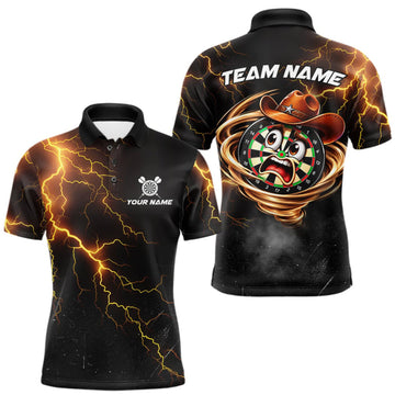 Maxcorners Funny Tornado Darts Polo 1/4-Zip For Men Cowboy Darts Team Jersey Yellow Thunder Darts Tournament Shirt LM0410