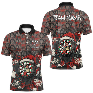 Maxcorners Custom Funny Dartboard Red Graffiti Christmas Darts Polo Shirt For Men, Xmas Dart Jerseys LM2603