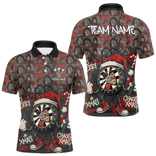 Maxcorners Custom Funny Dartboard Red Graffiti Christmas Darts Polo Shirt For Men, Xmas Dart Jerseys LM2603