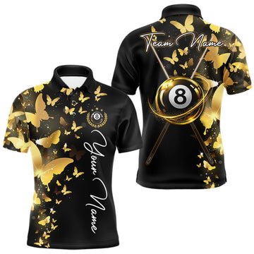 Maxcorners Funny Butterfly 8 Ball Pool Polo 1/4-Zip Shirts For Men Custom Yellow Lightning Billiard Team Jerseys