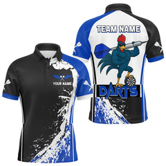 Maxcorners Blue Fiery Rooster Fury Dart Arrow Men Funny Darts Polo Shirt Custom Name Darts Jersey TU0212
