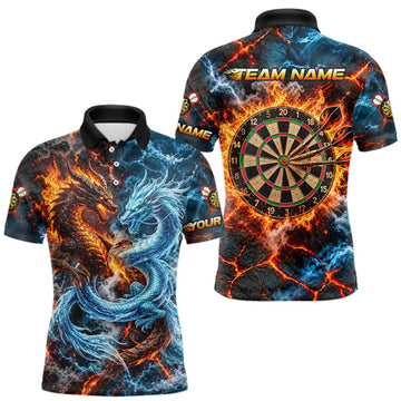 Maxcorners Dragon Dartboard Polo 1/4-Zip Shirt For Men Custom Fire Ice Dragon Darts Jersey Darts Tournament Gift LM0510