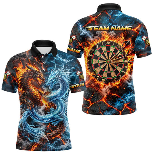 Maxcorners Dragon Dartboard Polo 1/4-Zip Shirt For Men Custom Fire Ice Dragon Darts Jersey Darts Tournament Gift LM0510