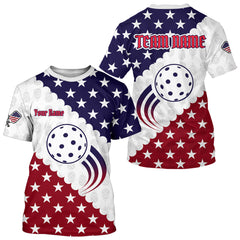 Maxcorners Custom Red Blue US Flag Pickleball T-Shirt For Men Patriotic Pickleball Jerseys LM0910
