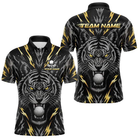 Maxcorners Custom Gold And Grey Tiger Golf Ball Team Attire Funny Golf Polo Golf Shirts For Men