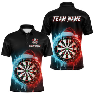 Maxcorners Custom Red Santa Hat & Ice Dartboard Men Darts Polo Shirt Outfits Christmas Dart Jerseys LM2603
