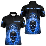 Maxcorners Custom Blue Flames Skull Broken Glass Men Darts Polo Shirt Outfits Dart Jerseys TU1011