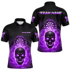 Maxcorners Custom Purple Flames Skull Broken Glass Men Darts Polo Shirt Outfits Dart Jerseys TU1011