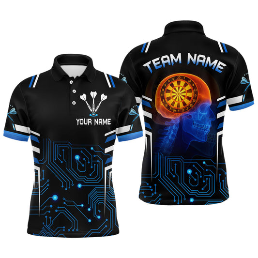 Maxcorners Futuristic Darts Team Shirt For Men - Skull Head & Neuro Tech Style Custom Name