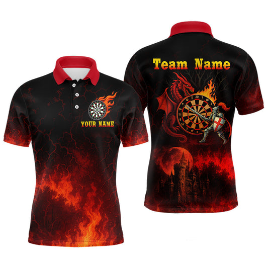 Maxcorners Medieval Power Darts Team Shirt For Men - Flaming Dartboard & Castle | Custom Name