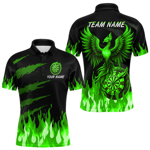 Maxcorners Men's Custom Darts Polo Team Shirt With Phoenix Dartboard And Flame Pattern | Green MT0708
