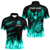 Maxcorners Men's Custom Darts Polo Team Shirt With Phoenix Dartboard And Flame Pattern | Turquoise MT0708