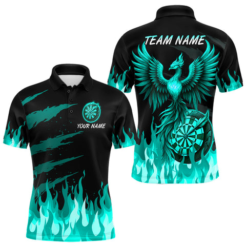 Maxcorners Men's Custom Darts Polo Team Shirt With Phoenix Dartboard And Flame Pattern | Turquoise MT0708