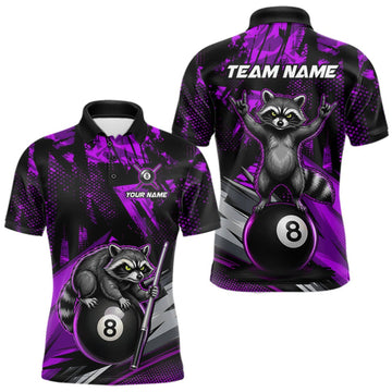 Maxcorners Custom Purple Funny Raccoon 8 Ball Pool Billiard Shirt For Men Billiard Team Tournament Jersey LM0409