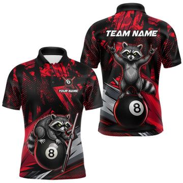 Maxcorners Custom Red Funny Raccoon 8 Ball Pool Billiard Shirt For Men Billiard Team Tournament Jersey LM0409