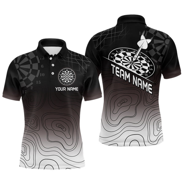 Maxcorners Men's Custom Dart Shirt, Darts Hitting The Bullseye With Black-To-White Gradient