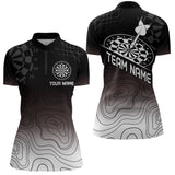 Maxcorners Men's Custom Dart Shirt, Darts Hitting The Bullseye With Black-To-White Gradient