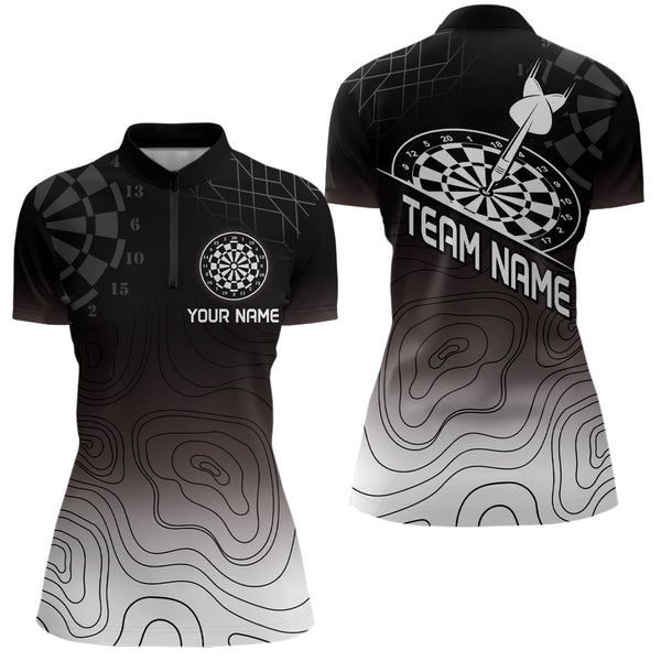 Maxcorners Men's Custom Dart Shirt, Darts Hitting The Bullseye With Black-To-White Gradient