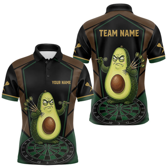 Maxcorners Angry Avocado Brown And Green Funny Darts Jersey For Men Custom Polo & 1/4 Zip Darts Team Shirts LM1005