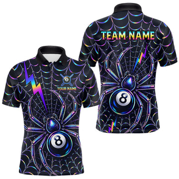 Maxcorners Rainbow Neon Web Pool Billiard Jersey For Men Custom Name Spider 8-Ball Billiards Tournament Shirts