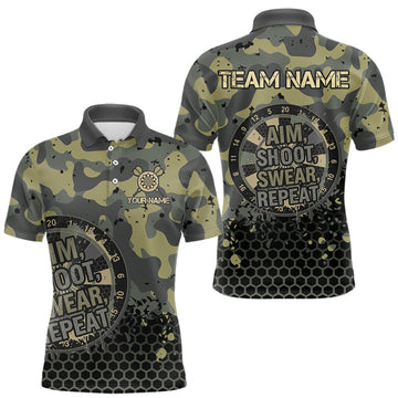 Maxcorners Custom Dart Shirt For Men Green Camo Aim Shoot Swear Repeat Jersey Personalized Darts Player Gift