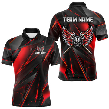Maxcorners Custom Wings Cue 8 Ball Skull Pool Billiard Shirt For Men Red Geometric Billiard Tournament Shirt
