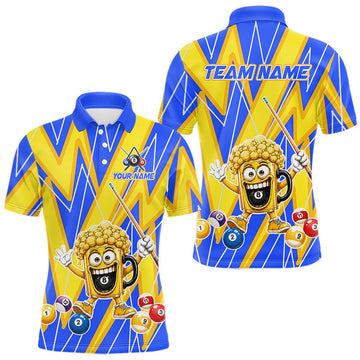 Maxcorners Yellow And Blue Funny Beer Billiard Shirt For Men Custom 8 Ball Pool Polo & 1/4 Zip Jersey LM1307