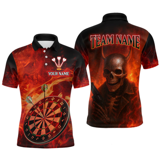 Maxcorners Flame Dartboard & Skull Flaming Darts Shirt For Men - Custom Dart Player Uniform LM2206