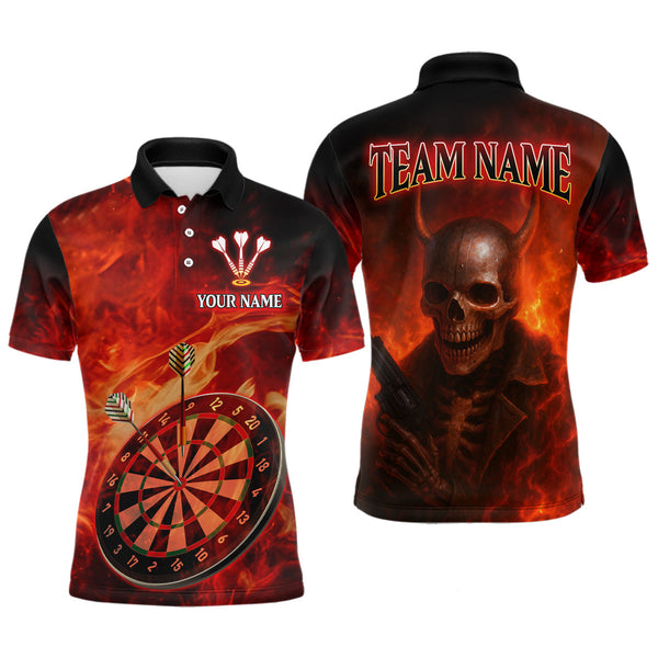 Maxcorners Flame Dartboard & Skull Flaming Darts Shirt For Men - Custom Dart Player Uniform LM2206
