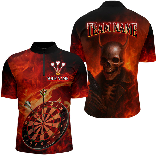 Maxcorners Flame Dartboard & Skull Flaming Darts Shirt For Men - Custom Dart Player Uniform LM2206