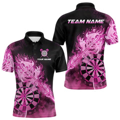 Maxcorners Custom Smoke Pink Fire Flaming Dart Arrow Men Darts Polo League Shirts Dart Team Jerseys LM1812