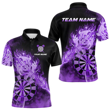 Maxcorners Custom Smoke Purple Fire Flaming Dart Arrow Men Darts Polo League Shirts Dart Team Jerseys LM1812
