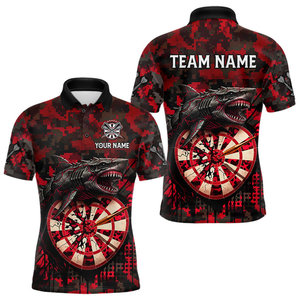 Maxcorners Custom Red Digital Camo Dartboard Horror Shark Darts Polo Shirt For Men Dart Gifts MT1511