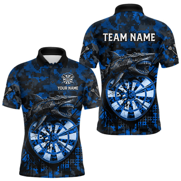 Maxcorners Custom Blue Digital Camo Dartboard Horror Shark Darts Polo Shirt For Men Dart Gifts MT1511