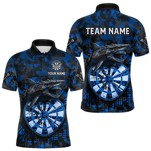 Maxcorners Custom Blue Digital Camo Dartboard Horror Shark Darts Polo Shirt For Men Dart Gifts MT1511