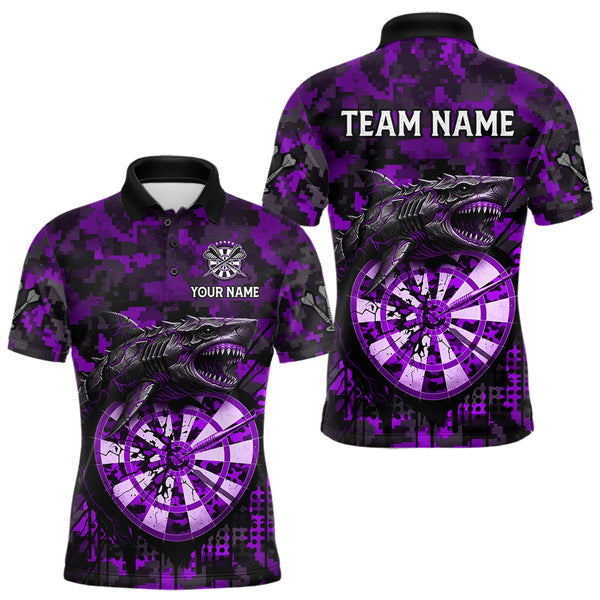 Maxcorners Custom Purple Digital Camo Dartboard Horror Shark Darts Polo Shirt For Men Dart Gifts MT1511