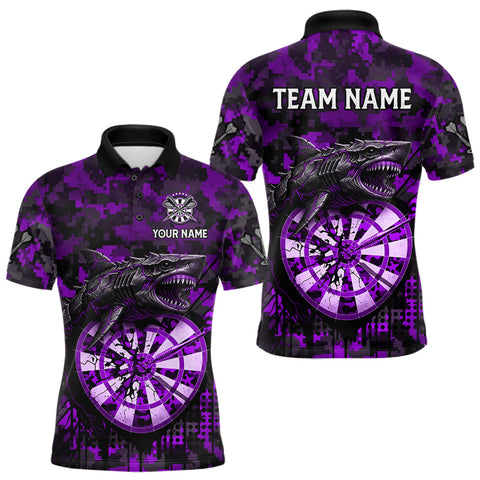 Maxcorners Custom Purple Digital Camo Dartboard Horror Shark Darts Polo Shirt For Men Dart Gifts MT1511