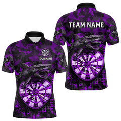 Maxcorners Custom Purple Digital Camo Dartboard Horror Shark Darts Polo Shirt For Men Dart Gifts MT1511