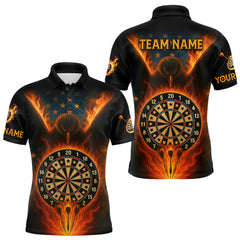 Maxcorners Men's US Flag Patriotic Darts Shirt Personalized Flame Eagle Dartboard Dart Team Jerseys LM1708