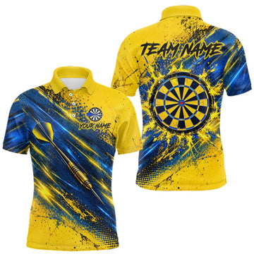Maxcorners Blue And Yellow Dartboard Darts Polo 1/4-Zip Shirt For Men Custom Splatter Darts Team Jersey LM1910