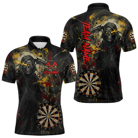 Maxcorners Custom Red Yellow Splatter Grim Reaper Men Darts Polo Shirt Cracked Dart Jerseys TU1711
