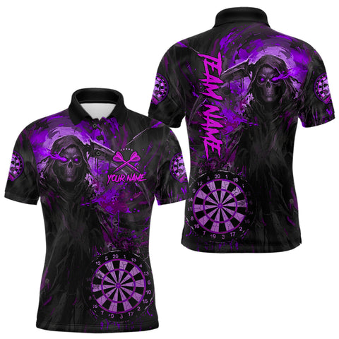 Maxcorners Custom Black Purple Splatter Grim Reaper Men Darts Polo Shirt Cracked Dart Jerseys TU1711