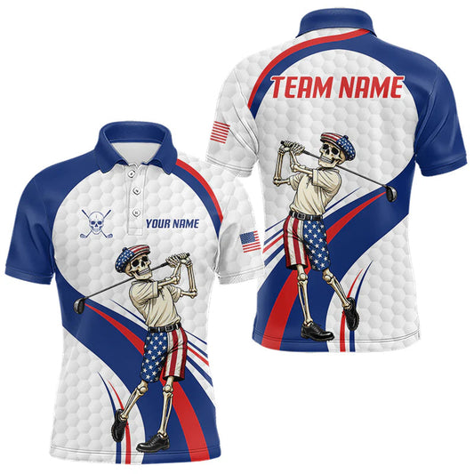 Maxcorners American Flag Golf Polo Shirts For Men Custom Skeleton Golfer Patriot Golf Team Clothing LM1705