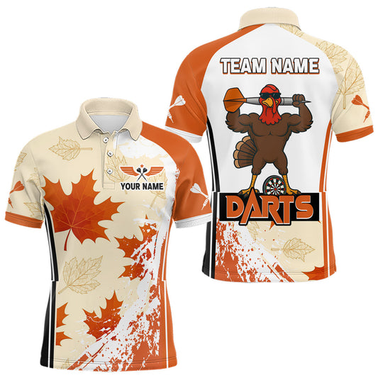 Maxcorners Custom Funny Turkey Autumn Leaves Dart Polo Shirt For Men Thanksgiving Dart Jersey LM1903